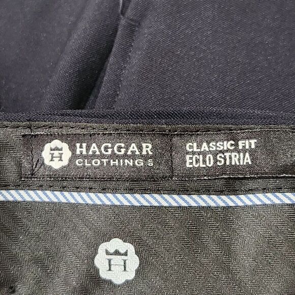 Haggar Dress Pants For Mens Size 38x29 Blue Navy Flat Front - Picture 13 of 15